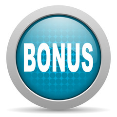 bonus blue glossy icon on white background
