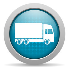 delivery blue glossy icon on white background