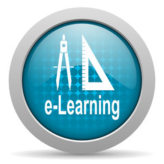 e-learning blue glossy icon on white background