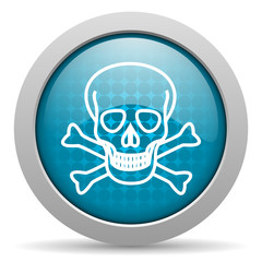 skull blue glossy icon on white background