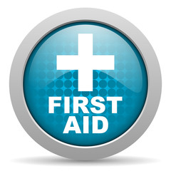 first aid blue glossy icon on white background