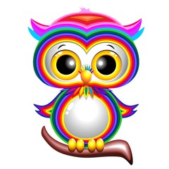 Rainbow Baby Owl Cartoon Gufo Cucciolo Arcobaleno-Vector