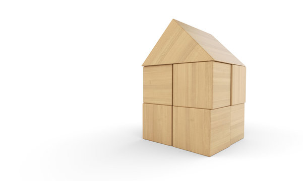 Kleines Holzhaus aus Baukl&ouml;tzen isoliert 2