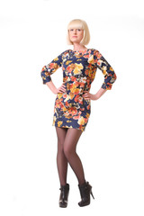 slim blonde in a dress