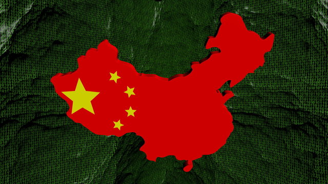 China map flag with moving binary background animation