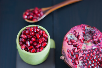 Pomegranate seeds portion in green pottery