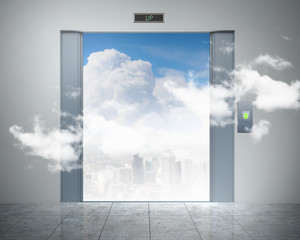 elevator doors and the natural landscape