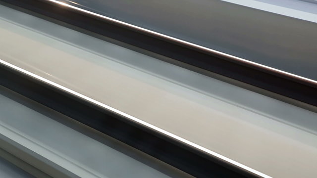 Close view of railroad track moving at high speed