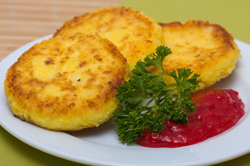 Sweet cheese pancakes on a plate