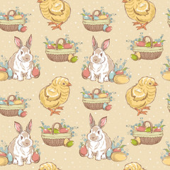 Easter vintage hand-drawn seamless pattern - 48972575