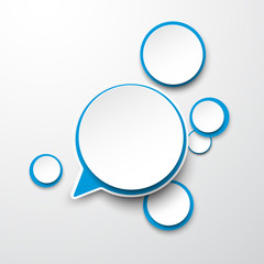 Paper white-blue round speech bubbles.