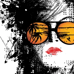 Wall murals Woman face Women in sunglasses