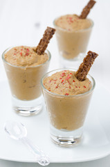 chicken liver pate in portion glasses with toasted bread