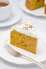 piece of pumpkin cake with cream