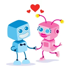 Crédence de cuisine en verre imprimé Robots Robot Amour Couple