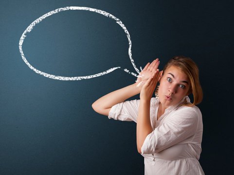 Young woman with modern speech bubble