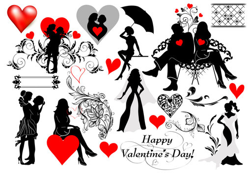 Couple silhouettes set for valentine's design
