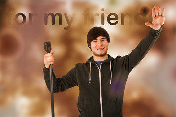 Young man at the microphone thanks the audience