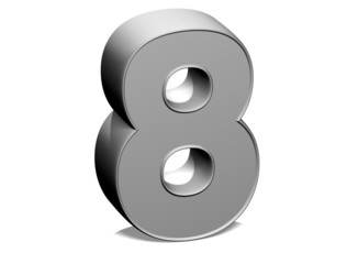 3D shiny grey number collection over white background