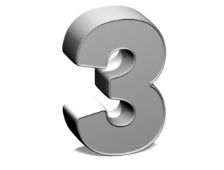 3D shiny grey number collection over white background