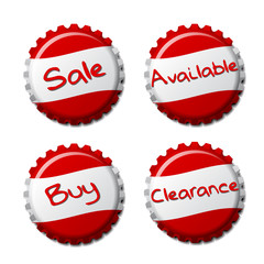 Set of red bottle caps isolated on white background