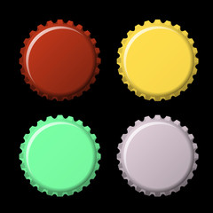 Set of bottle caps in colors isolated on black  background