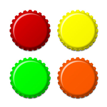 Set of bottle caps in colors isolated on white background