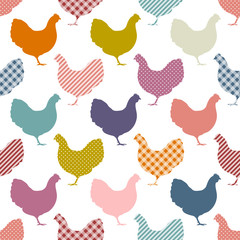 Seamless Pattern Hen Stripes/Dots/Check Retro