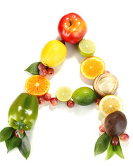 Vitamin A posted products which contain it isolated on white