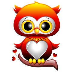 Baby Owl Love Cartoon Gufo Cucciolo di Cuori e Amore-Vector