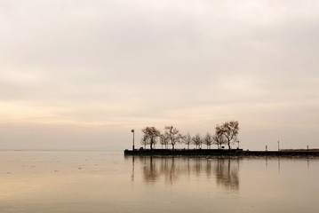 Naklejka na ściany i meble Pier at Lake Balaton in winter time, Hungary