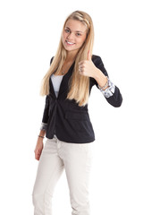 Business-Frau macht Daumen hoch