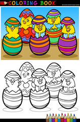 dessin animé poussins dans les oeufs de pâques coloriage
