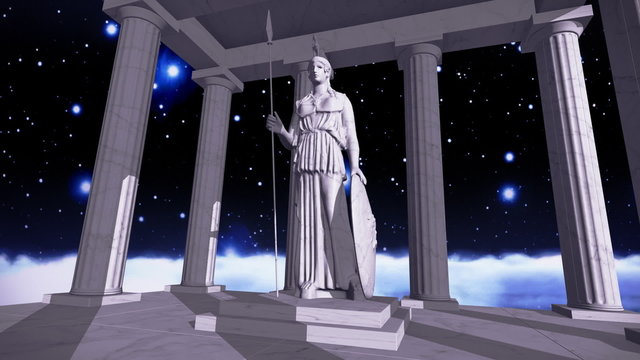 Ancient greek temple in space with a sculpture
