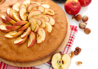 tasty homemade pie with apples, isolated on white