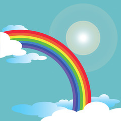 rainbow and blue sky with flare vector