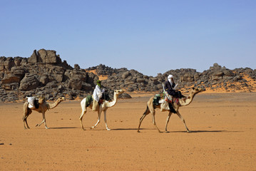 Kamelkarawane im Akakus Gebirge, Libyen