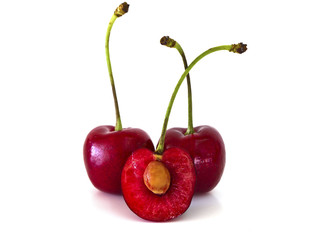 Sweet cherries isolated on white background with copy space.