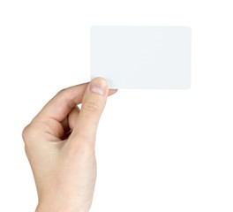 Hand of women holding blank business card