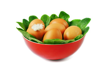 Eggs and spinach in the bowl