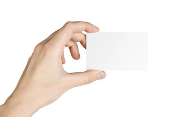 Hand of women holding blank business card