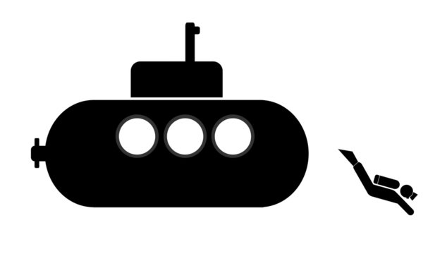Sous-marin et un plongeur