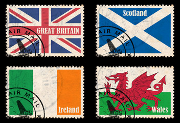 Set Briefmarken mit Fahnen Britische Inseln