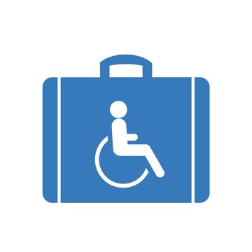 Personne handicapée en fauteuil roulant dans une valise
