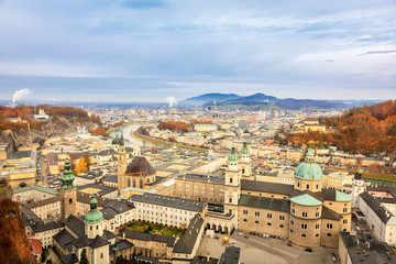Fototapeta na wymiar View of Salzburg city from Hohensalzburg fortress