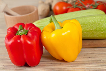 Vegetables on a kitchen table.