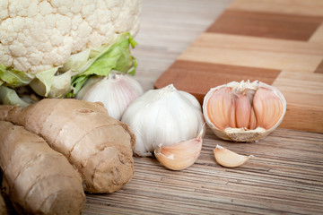 Vegetables on a kitchen table.