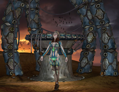 Kriegerin vor einem Portal