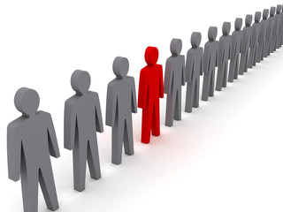 Unusual person in row. Concept 3D illustration