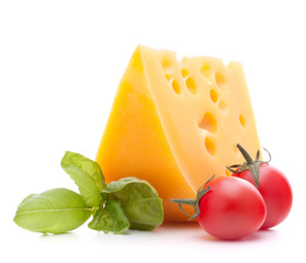 Cheese and basil leaves still life